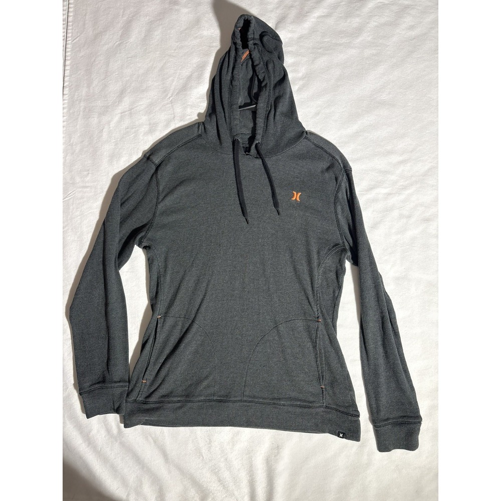 Hurley Buckle 8 Men's L Gray Thermal Waffle Knit Pullover Hoodie Orange Logo